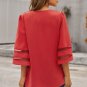 Red Flare Sleeve V Neck Loose Blouse