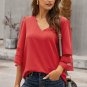 Red Flare Sleeve V Neck Loose Blouse