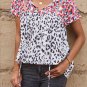 Leopard Mix Print Tassel Tie Blouse