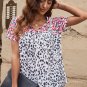 Leopard Mix Print Tassel Tie Blouse