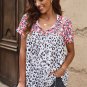 Leopard Mix Print Tassel Tie Blouse