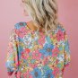 Multicolor Floral Print V Neck Half Sleeve Blouse