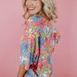 Multicolor Floral Print V Neck Half Sleeve Blouse