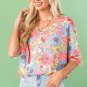 Multicolor Floral Print V Neck Half Sleeve Blouse