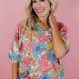 Multicolor Floral Print V Neck Half Sleeve Blouse