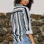 White Navy Striped Modern Women Shirt