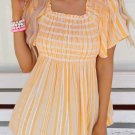 Yellow Striped Print Smocked Flowy Blouse