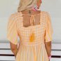 Yellow Striped Print Smocked Flowy Blouse