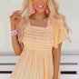 Yellow Striped Print Smocked Flowy Blouse