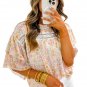 Multicolor Floral Print Wide Ruffle Sleeves Blouse