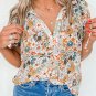 Multicolor Split V Neck Puff Sleeve Flower Print Blouse