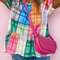 Multicolor Bold Plaid Color Block Puff Sleeve Peplum Top