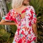Red Floral Printed Embroidered Square Neck Blouse