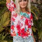 Red Floral Printed Embroidered Square Neck Blouse