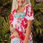 Red Floral Printed Embroidered Square Neck Blouse