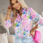 Pink Abstract Floral Print Buttoned Sheath Long Sleeve Shirt