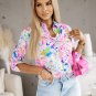 Pink Abstract Floral Print Buttoned Sheath Long Sleeve Shirt