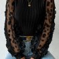 Black Floral Applique Mesh Sleeves Textured Knit Blouse