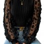 Black Floral Applique Mesh Sleeves Textured Knit Blouse