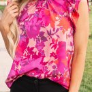 Rose Floral Flutter Sleeves Frilled Neck Blouse