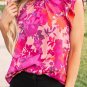 Rose Floral Flutter Sleeves Frilled Neck Blouse