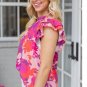 Rose Floral Flutter Sleeves Frilled Neck Blouse