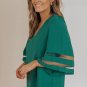 Green Flare Sleeve V Neck Loose Blouse