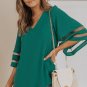 Green Flare Sleeve V Neck Loose Blouse
