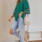 Green Flare Sleeve V Neck Loose Blouse