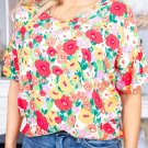 Red Floral Print Ruffled Short Sleeve V Neck Blouse