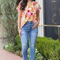White Boho Floral Print V Neck Short Sleeves Top