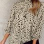 Khaki Frilled Neck 3/4 Sleeves Cheetah Blouse