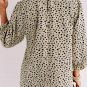 Khaki Frilled Neck 3/4 Sleeves Cheetah Blouse