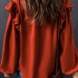 Orange Ruffled Pleated Buttoned V Neck Blouse