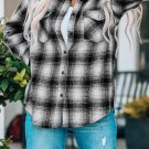 Black Buttons Pocketed Plaid Shacket