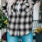 Black Buttons Pocketed Plaid Shacket