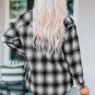 Black Buttons Pocketed Plaid Shacket