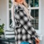 Black Buttons Pocketed Plaid Shacket