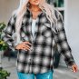 Black Buttons Pocketed Plaid Shacket