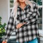 Black Buttons Pocketed Plaid Shacket