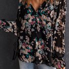 Black Wildflower Print Chiffon Blouse
