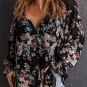 Black Wildflower Print Chiffon Blouse