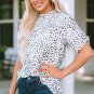 Leopard Smocking Detail Bubble Sleeve Blouse