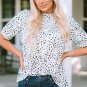 Leopard Smocking Detail Bubble Sleeve Blouse