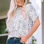 Leopard Smocking Detail Bubble Sleeve Blouse