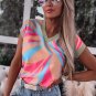 Orange Geometric Print Contrast Trim V Neck Blouse