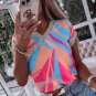 Orange Geometric Print Contrast Trim V Neck Blouse