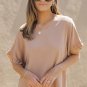 Khaki Ruffle Trim Short Sleeve Oversize Blouse