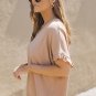 Khaki Ruffle Trim Short Sleeve Oversize Blouse