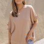 Khaki Ruffle Trim Short Sleeve Oversize Blouse